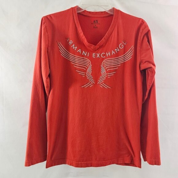 Armani Exchange A/X Women’s Size Small Red V-Neck Long Sleeve Cotton T-shirt - Picture 13 of 15